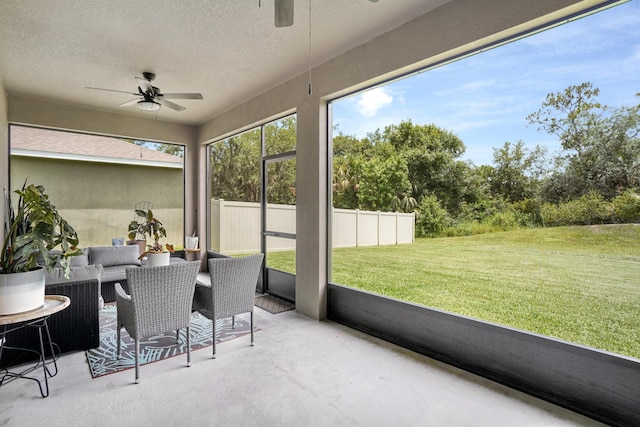 2431 Crowned Eagle Cir SW, Vero Beach, FL 32962 - sunroom / solarium featuring a ceiling fan and outdoor dining space