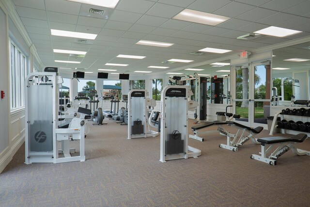 10834 SW Dardanelle Dr, Port Saint Lucie, FL 34987 - gym with carpet and a drop ceiling