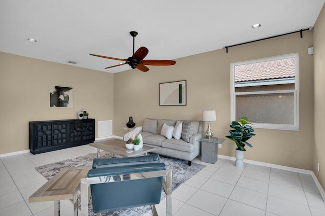 3559 Hudson Ln, Boynton Beach, FL 33436 - living area featuring a ceiling fan, light tile patterned floors, and recessed lighting