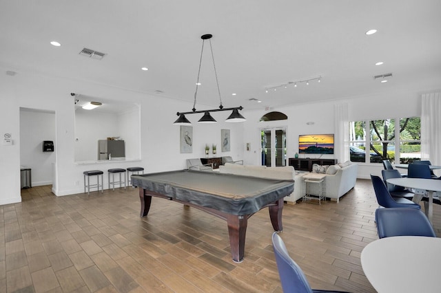 3559 Hudson Ln, Boynton Beach, FL 33436 - game room featuring recessed lighting, track lighting, wood finished floors, and pool table