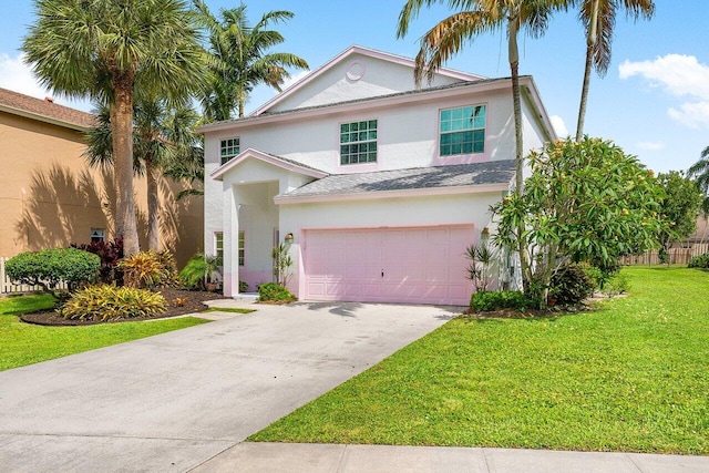 6321 Lansdowne Cir, Boynton Beach, FL 33472 - traditional home with stucco siding, driveway, a front lawn, and a garage