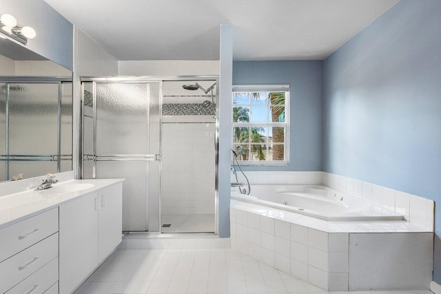 6321 Lansdowne Cir, Boynton Beach, FL 33472 - full bathroom featuring vanity, a whirlpool tub, a shower stall, and tile patterned flooring