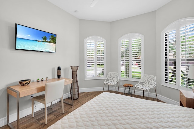 9350 Eden Roc Ct, Delray Beach, FL 33446 - bedroom featuring wood finished floors, baseboards, and an office area