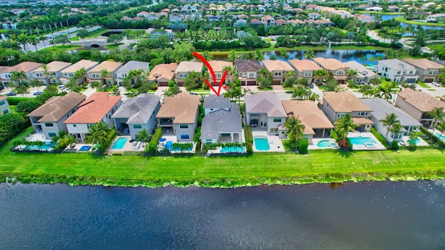 9350 Eden Roc Ct, Delray Beach, FL 33446 - aerial perspective of suburban area with a large body of water and a pool area