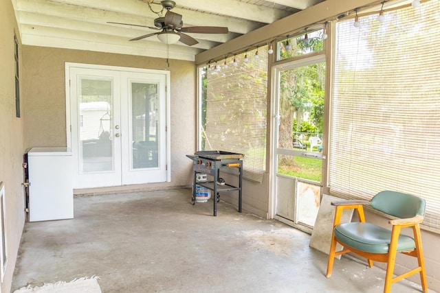 1793 SW 22nd Ter, Okeechobee, FL 34974 - sunroom / solarium featuring a ceiling fan, french doors, and beamed ceiling