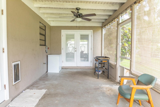 1793 SW 22nd Ter, Okeechobee, FL 34974 - sunroom / solarium with french doors, a ceiling fan, and beamed ceiling
