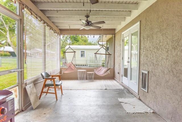 1793 SW 22nd Ter, Okeechobee, FL 34974 - sunroom featuring a ceiling fan and beamed ceiling