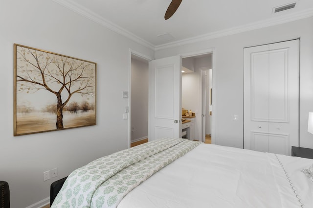 6636 Dana Point Cv, Delray Beach, FL 33446 - bedroom with ornamental molding, a closet, and a ceiling fan