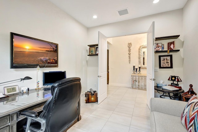 11051 SW Ivory Springs Ln, Port Saint Lucie, FL 34987 - home office with light tile patterned floors and recessed lighting