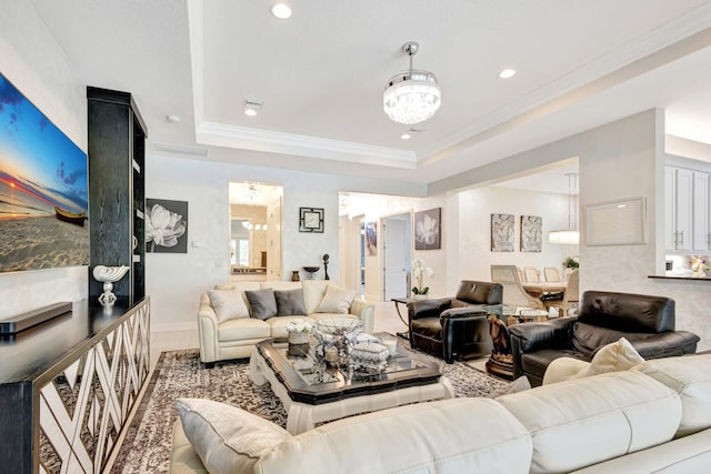 11051 SW Ivory Springs Ln, Port Saint Lucie, FL 34987 - living area featuring a chandelier, a tray ceiling, and recessed lighting