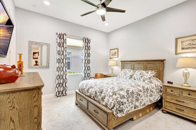 11051 SW Ivory Springs Ln, Port Saint Lucie, FL 34987 - bedroom featuring light colored carpet, baseboards, recessed lighting, and ceiling fan