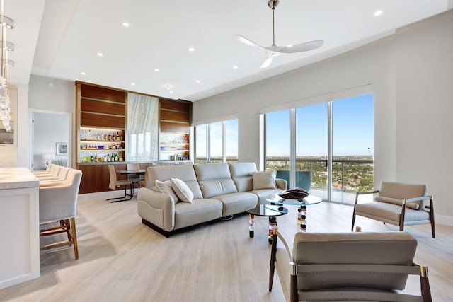 1 N Ocean Blvd Unit Ph05, Pompano Beach, FL 33062 - living area featuring a ceiling fan, light wood-style floors, and recessed lighting