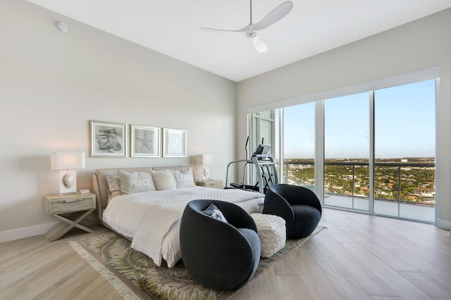 1 N Ocean Blvd Unit Ph05, Pompano Beach, FL 33062 - bedroom with access to exterior, light wood-type flooring, baseboards, and a ceiling fan