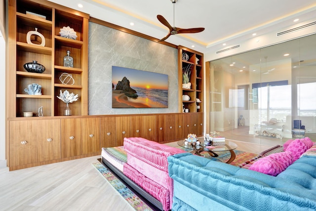 1 N Ocean Blvd Unit Ph05, Pompano Beach, FL 33062 - living area with recessed lighting, a ceiling fan, built in shelves, and wood finished floors