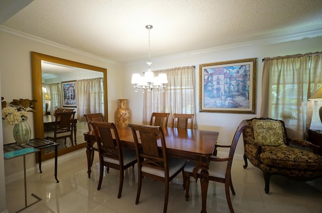 1902 SW 16th Ave, Boynton Beach, FL 33426 - dining room with a chandelier, ornamental molding, baseboards, and a textured ceiling