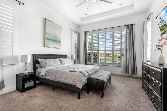 8762 SW Montova Way, Port Saint Lucie, FL 34987 - bedroom featuring a tray ceiling, light carpet, and baseboards