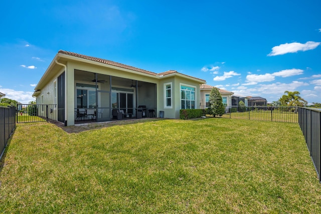 8762 SW Montova Way, Port Saint Lucie, FL 34987 - back of property with a ceiling fan, stucco siding, and a tile roof