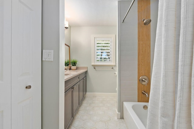 16673 75th Way N, Palm Beach Gardens, FL 33418 - full bath with vanity, shower / bathtub combination with curtain, tile patterned flooring, and baseboards