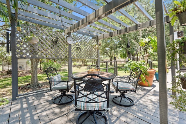 16673 75th Way N, Palm Beach Gardens, FL 33418 - wooden deck featuring outdoor dining area and a pergola
