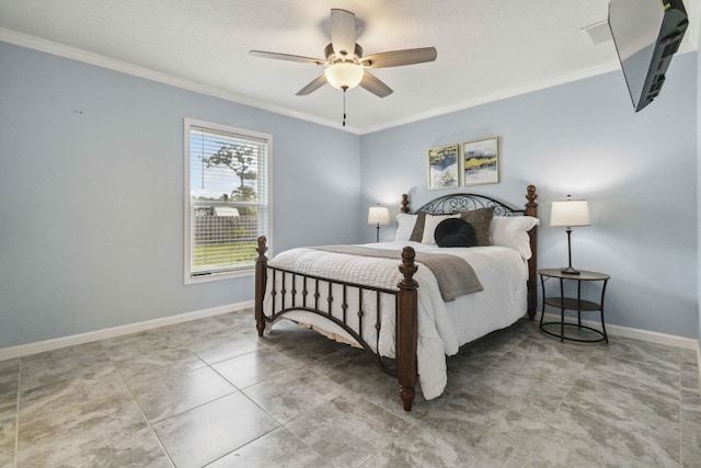 1649 Talbott St SE, Palm Bay, FL 32909 - tiled bedroom featuring ornamental molding, baseboards, and ceiling fan