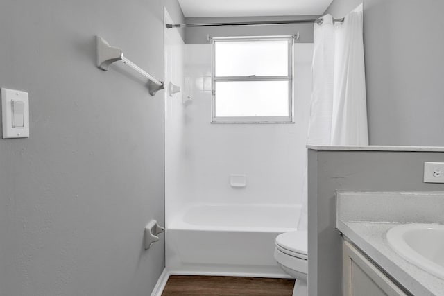 123 Canterbury Pl, Royal Palm Beach, FL 33414 - full bath with toilet, vanity, shower / bath combo with shower curtain, and wood finished floors