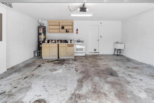 123 Canterbury Pl, Royal Palm Beach, FL 33414 - garage with a garage door opener, concrete block wall, a sink, and water heater