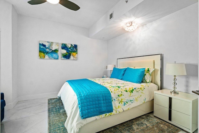 2640 Lake Shore Dr Unit 2307, Riviera Beach, FL 33404 - bedroom featuring marble look tiles, baseboards, and ceiling fan