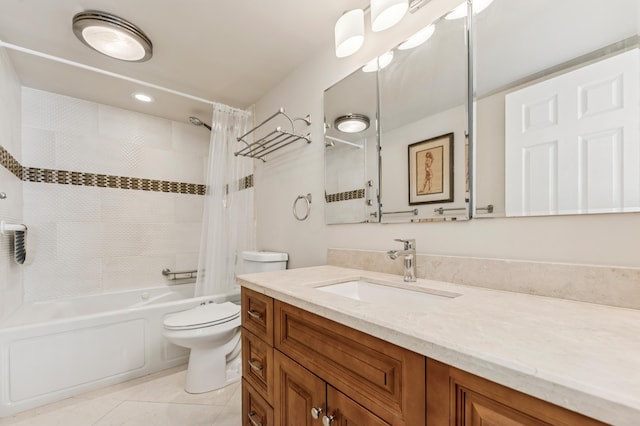 2000 Presidential Way Unit 205, West Palm Beach, FL 33401 - bathroom with tile patterned floors, vanity, shower / bath combo with shower curtain, and toilet