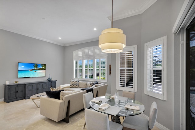 101 Sedona Way, Palm Beach Gardens, FL 33418 - dining area with crown molding, baseboards, and recessed lighting