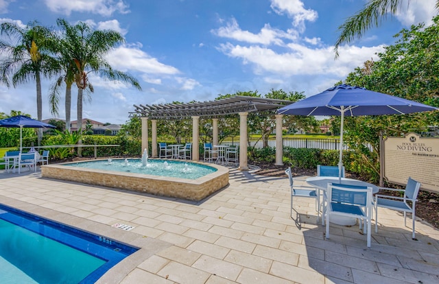 101 Sedona Way, Palm Beach Gardens, FL 33418 - community pool with a pergola, outdoor dining area, a patio, and a jacuzzi
