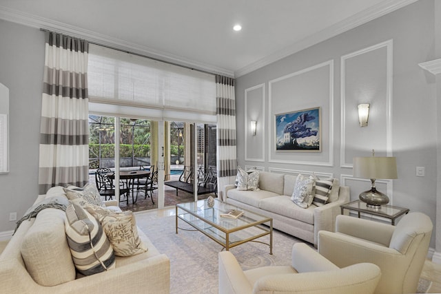 101 Sedona Way, Palm Beach Gardens, FL 33418 - living area with crown molding, recessed lighting, and baseboards