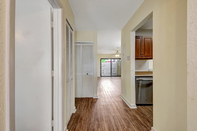 5171 Glencove Ln, West Palm Beach, FL 33415 - hall with dark wood finished floors and baseboards