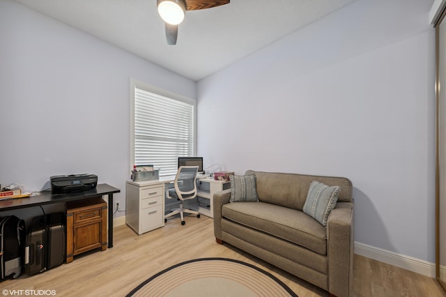 5096 SE Sweetbrier Ter, Hobe Sound, FL 33455 - office area with a ceiling fan, light wood-type flooring, and baseboards