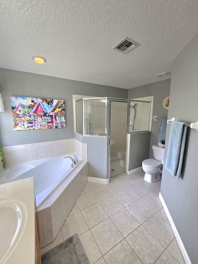 5237 NW Milner Dr, Port Saint Lucie, FL 34983 - full bath with a bath, a stall shower, tile patterned floors, toilet, and baseboards