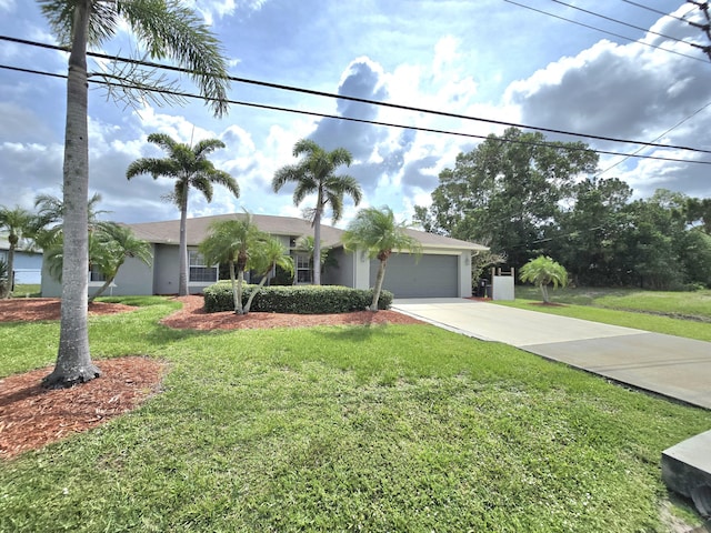 5237 NW Milner Dr, Port Saint Lucie, FL 34983 - single story home with an attached garage, concrete driveway, a front lawn, and stucco siding