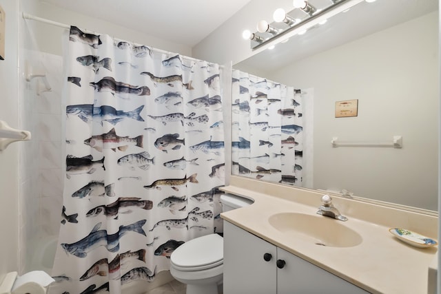 3048 SE Wake Rd, Port Saint Lucie, FL 34984 - full bathroom with toilet, vanity, and a shower with curtain