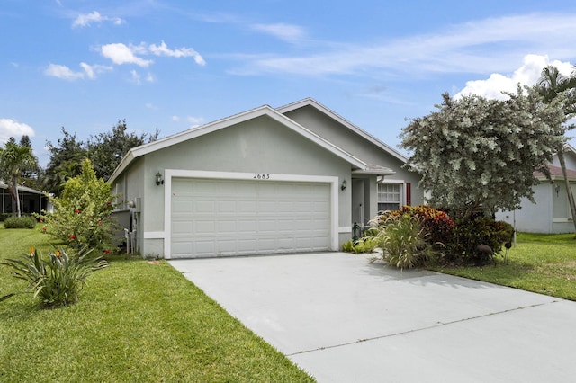 2683 SW Marquis Ter, Stuart, FL 34997 - single story home featuring stucco siding, a garage, a front yard, and driveway