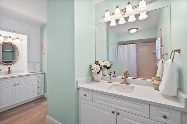 4575 SW Bimini Cir S, Palm City, FL 34990 - full bathroom with vanity, wood finished floors, and curtained shower