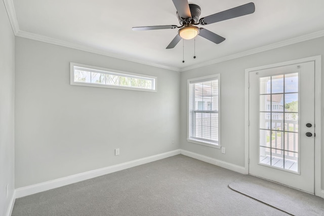 3322 Monterey Square Ln Unit 104, Fort Pierce, FL 34982 - entryway featuring ornamental molding, plenty of natural light, baseboards, carpet flooring, and a ceiling fan