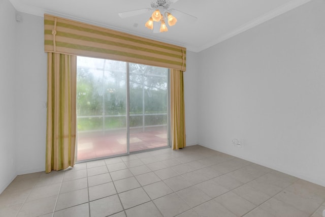 10664 Royal Caribbean Cir, Boynton Beach, FL 33437 - empty room with ceiling fan, crown molding, and light tile patterned flooring