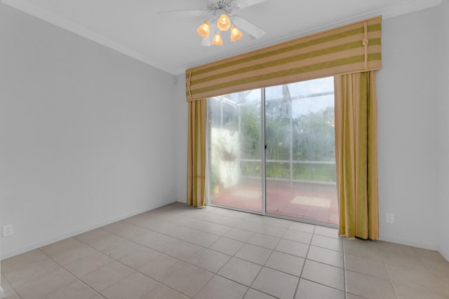 10664 Royal Caribbean Cir, Boynton Beach, FL 33437 - spare room with ceiling fan, ornamental molding, and light tile patterned floors