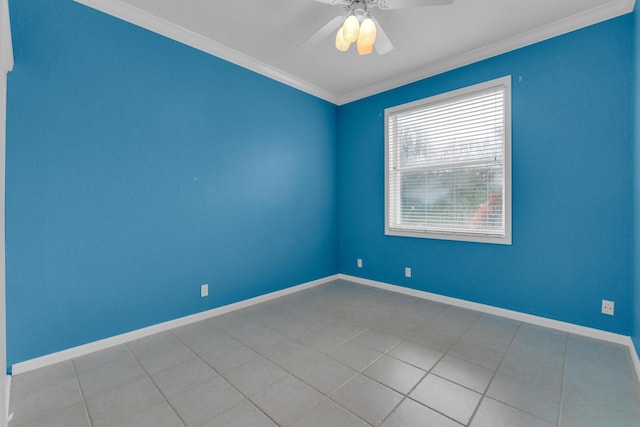 10664 Royal Caribbean Cir, Boynton Beach, FL 33437 - unfurnished room with crown molding, baseboards, ceiling fan, and tile patterned floors