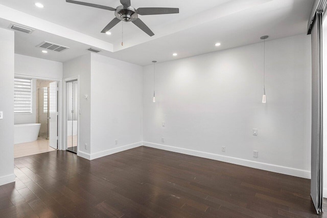 5779 Regency Cir W, Boca Raton, FL 33496 - empty room featuring a ceiling fan, dark wood-type flooring, baseboards, and recessed lighting