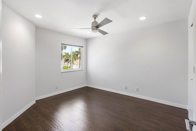 5779 Regency Cir W, Boca Raton, FL 33496 - empty room with ceiling fan, dark wood finished floors, baseboards, and recessed lighting