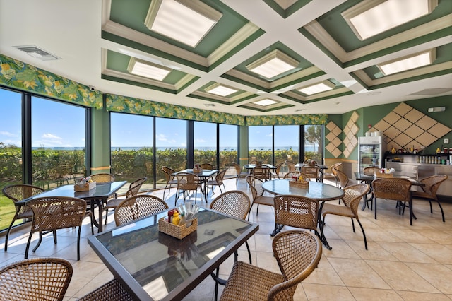 3000 N Ocean Dr Unit 4-D, Singer Island, FL 33404 - sunroom / solarium with tile patterned floors, coffered ceiling, and beamed ceiling