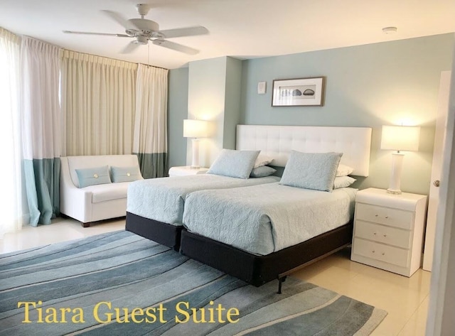 3000 N Ocean Dr Unit 4-D, Singer Island, FL 33404 - tiled bedroom featuring a ceiling fan