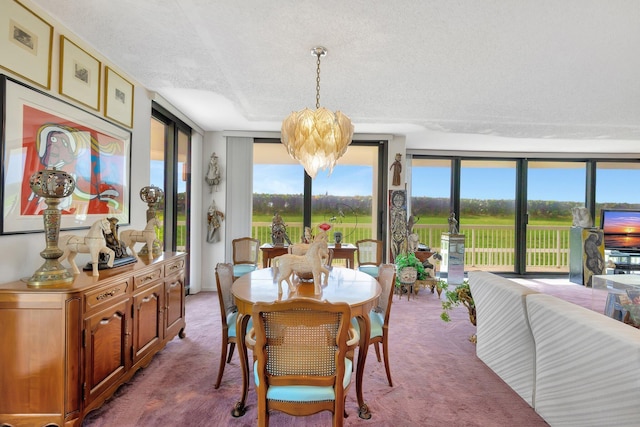 3300 S Ocean Blvd Unit 103S, Palm Beach, FL 33480 - dining space with carpet, a textured ceiling, and a chandelier
