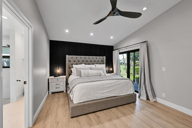 23283 Boca Trace Dr, Boca Raton, FL 33433 - bedroom featuring light wood-style flooring, baseboards, access to exterior, recessed lighting, and a ceiling fan