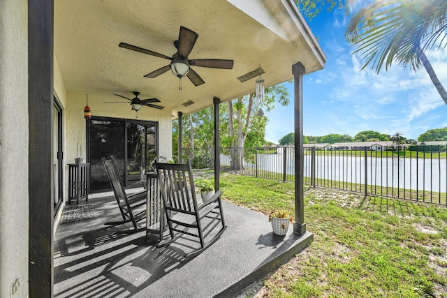 23283 Boca Trace Dr, Boca Raton, FL 33433 - view of patio featuring a water view and a ceiling fan