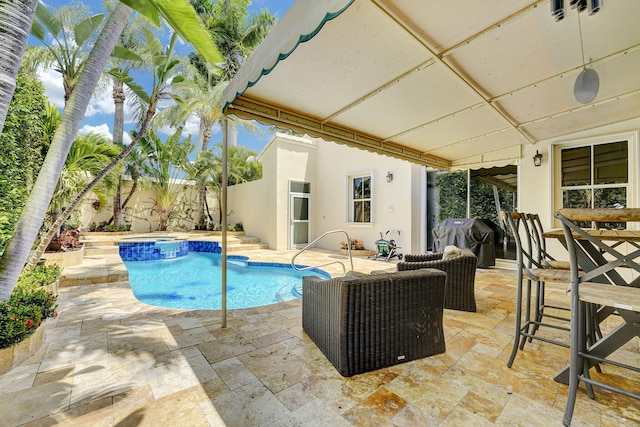 17233 Bermuda Village Dr, Boca Raton, FL 33487 - view of pool with a patio, a grill, a fenced backyard, and a pool with connected hot tub